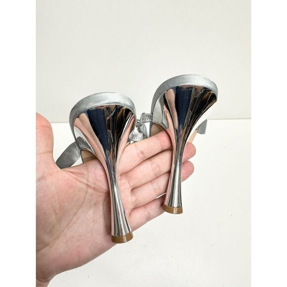 Nine‎ West Aria Dress Sandals Womens Size 9 Silver Studded Straps Square Toe - Picture 10 of 12